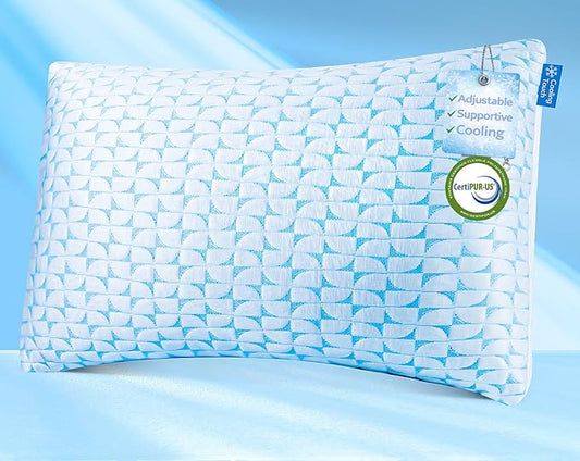 QUTOOL Firm Cooling Pillow Shredded Memory Foam(Adjustable Loft), Supportive Gel Pillow for Side, Back, and Stomach Sleepers, Washable Cover, Queen Size, for Parents Men