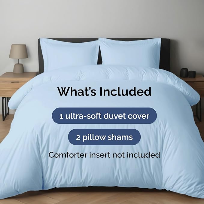 Duvet Cover Full Size Set - Extra Soft Full Duvet Cover 80" x 90" with 2 Pillow Shams - Hotel Luxury, Easy Care & Fade Free w/ Zipper Closures & Ties - All Season, Comfy and Breathable (Light Blue)