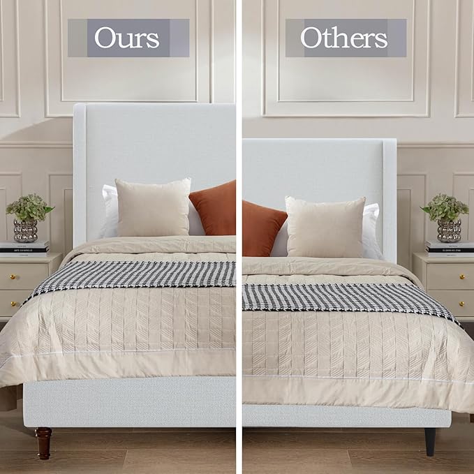 King Size Tall Headboard Bed, Boucle Upholstered Platform Bed Frame with 54" High Headboard, Sturdy Wooden Slats & Metal Frame, No Box Spring Required, Easy Assembly, Elegant Simplicity, Cream White