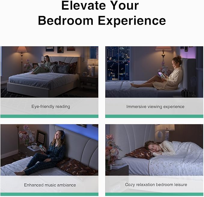 Novilla King Bed Frame, King Bed Frame and Headboard, King Size Bed Frame with Drawers, King Bed Frame with LED Lights, Charging Station and Adjustable Headboard, No Box Spring Needed, Beige