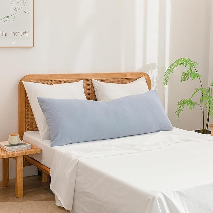 BESTOUCH 100% Washed Cotton Pillowcase for Hair and Skin Linen Feel Soft Comfortable Breathable 1 Pcs Pillow Case with Envelope Closure Solid Cornflower Blue Body 20x54 Inches