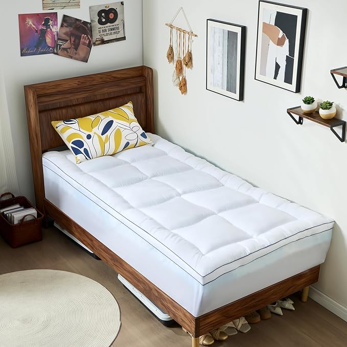 Twin Size 4 Inch Dual Layer Mattress Topper, 2 Inch Fluffy Soft Pillow Top Mattress Pad Cover and 2 Inch Gel Memory Foam for Back Pain Relief, Breathable, Cooling