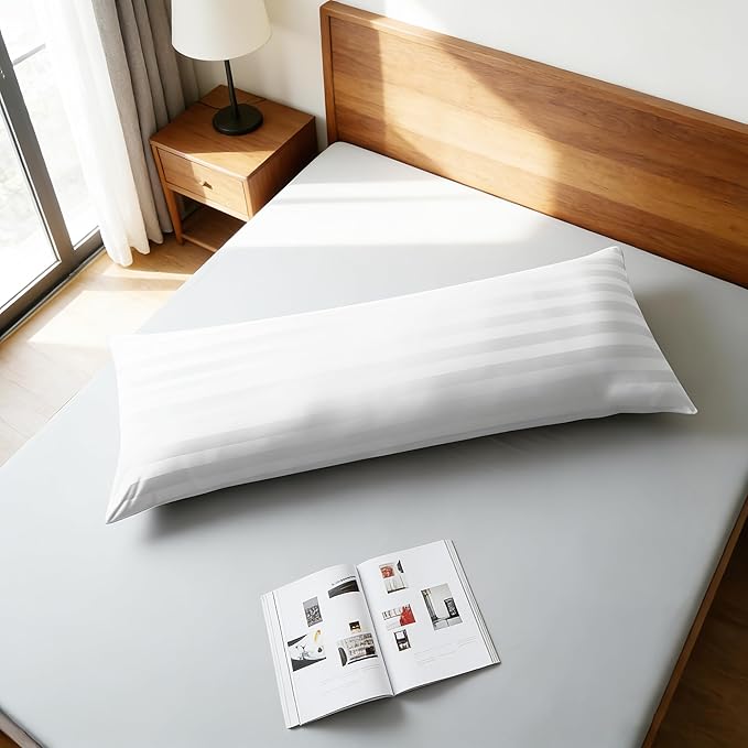 Body Pillow Cover Long Pillow Case,100% Egyptian Cotton Bed Pillow Protector with Zipper,400 Thread Count Cooling Full Body Pillowcase for Adults 20x54 Inches (1 Pack,Stripe White)
