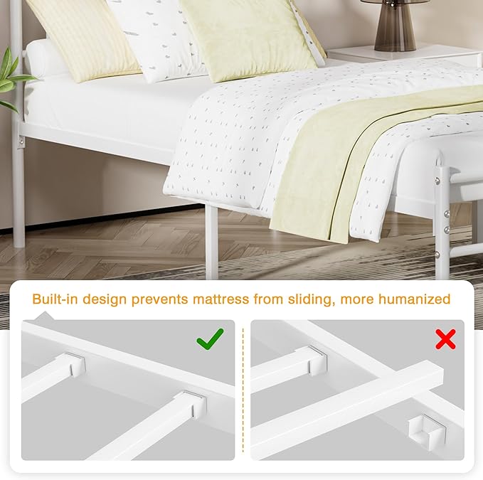 VECELO 14 inch Full Bed Frame White Beds Metal Platform Mattress Foundation with headboard Footboard Steel Slat Support/No Box Spring Needed/Easy Assembly