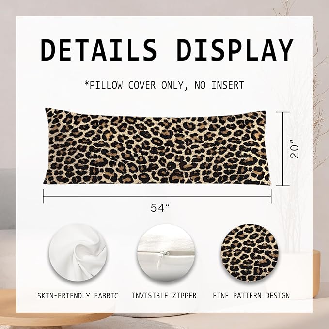 Leopard Print 20x54 Body Pillow Cover, Cheetah Print Room Decor, Trendy Girly Room Decor, Wildlife Animal Skin Theme Cheetah Decorative Long Body Pillow Cases for Bed Couch