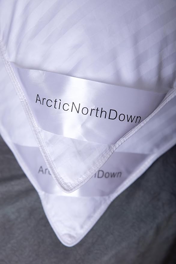 Goose Down Feather Hotel Collection Bed Pillows for Sleeping Pair Standard Pillows for Back, Stomach or Side Sleepers Stripe White Color Set of 2 Pillows