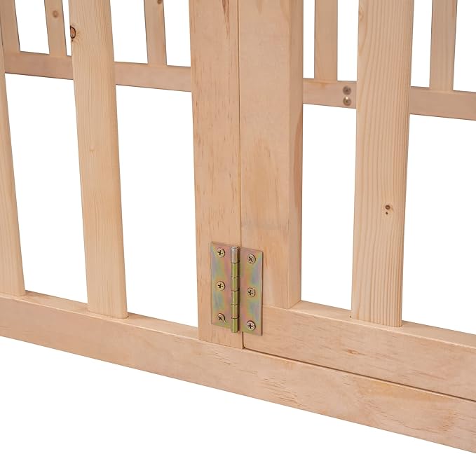 Bellemave Twin Size Montessori Floor Bed with 21.7" High Rails, Pine,Plywood Floor Bed with Small Door, Natural