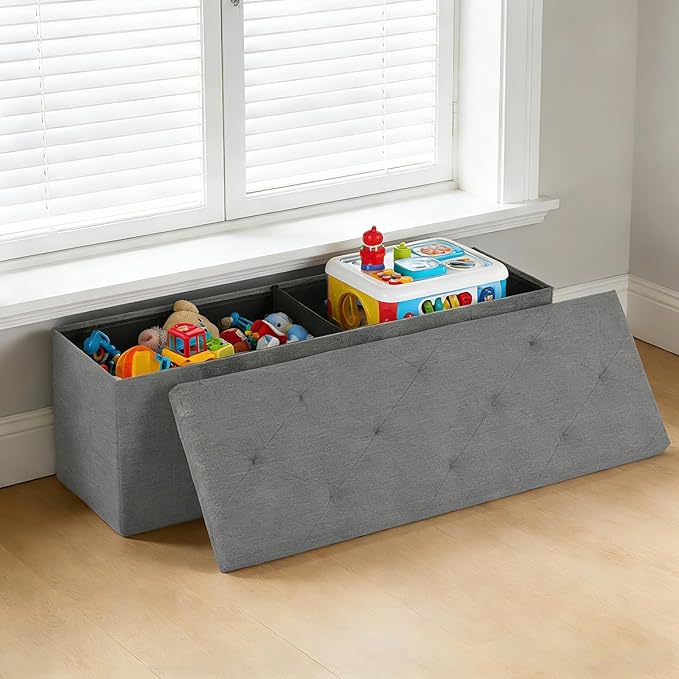 43 Inch Foldable Storage Ottoman Bench,with 35 Gallon Hidden Storage,Folding Foot Rest Ottoman,End of Bed Bench,660lbs Load Capacity,Easy Assemble for Living Room,Bedroom,Entryway