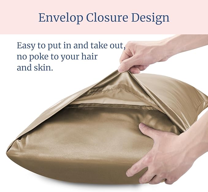 BEDELITE Satin Pillowcase for Hair and Skin, Super Soft and Cooling Similar to Silk Pillow Cases 2 Pack with Envelope Closure, Gift for Women Men(20"x26" Standard Size, Tawny Brown)