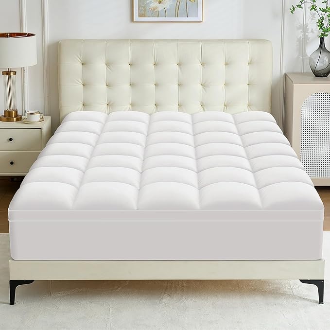 Full Mattress Topper - Extra Thick Mattress Pad Cover - Pillow Top with Soft Breathable Spiral Fiber Filling, 8-21 Inch Deep Pocket, Cooling, White