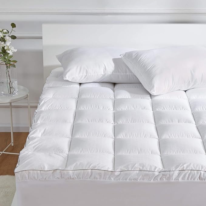 SLEEP ZONE Queen Cotton Mattress Topper, Ultra Fluffy Soft Mattress Pad Pillowtop Cooling Mattress Cover Fits 8-21 inch Deep Pocket, White