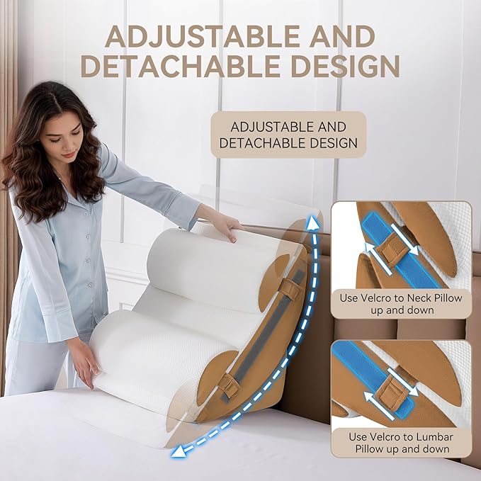 Yojoker 9PCS Orthopedic Bed Wedge Pillow Set for Sleeping, Back and Leg Pain Relief, Post Surgery Foam Pillow for Body, Triangle Adjustable Support Pillow - Acid Reflux Sleeping Pillows Brown