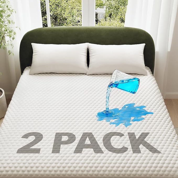 OhGeni 100% Waterproof 2 Pack King Size Mattress Protector, Soft Mattress Pad, Fits 6"-20" Mattresses with Deep Pocket, Cooling, Breathable Fitted Sheets, Soft Bed Cover, Noiseless, Machine Washable