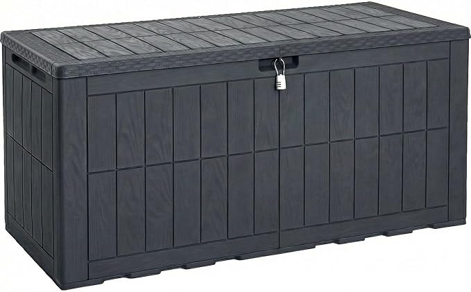 YITAHOME 134 Gallon Large Outdoor Storage Box with Lock, Waterproof Deck Box with Hydraulic Piston for Garden Tools, Pool Accessories & Cushions, Resin Deck Organizer with Bench Seat(Dark Gray)