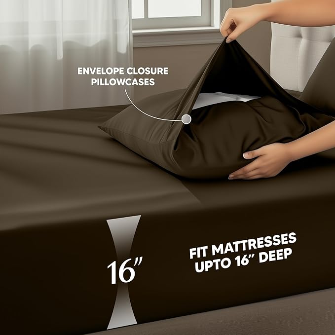 Utopia Bedding Queen Size Sheet Set – 4 Piece Bed Sheets, Soft and Breathable Microfiber, Includes 1 Fitted Sheet, 1 Flat Sheet and 2 Pillowcases – Oeko Tex (Brown)
