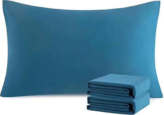 NTBAY Standard Pillowcase Set - 2 Pack Brushed Microfiber 20x26 Pillowcases - Soft, Wrinkle-Free, Fade-Resistant, Stain-Resistant, Teal Blue Pillowcases with Envelope Closure - 20x26 Inches, Teal Blue