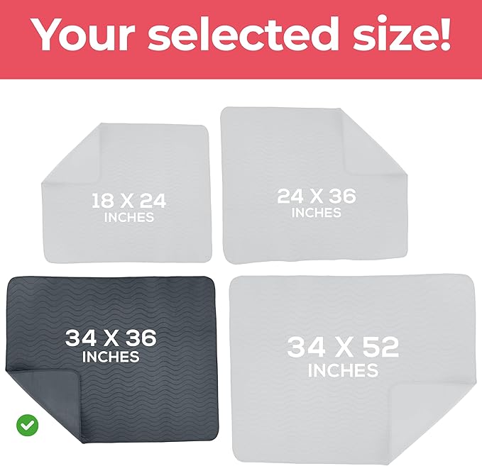 Utopia Bedding Washable Underpads 34" x 36" (Pack of 6), Waterproof Reusable Heavy Absorbency Incontinence Bed Pads for Adults, Kids, Elderly and Pets, Bedwetting Pads for Sofa and Couch (Grey)