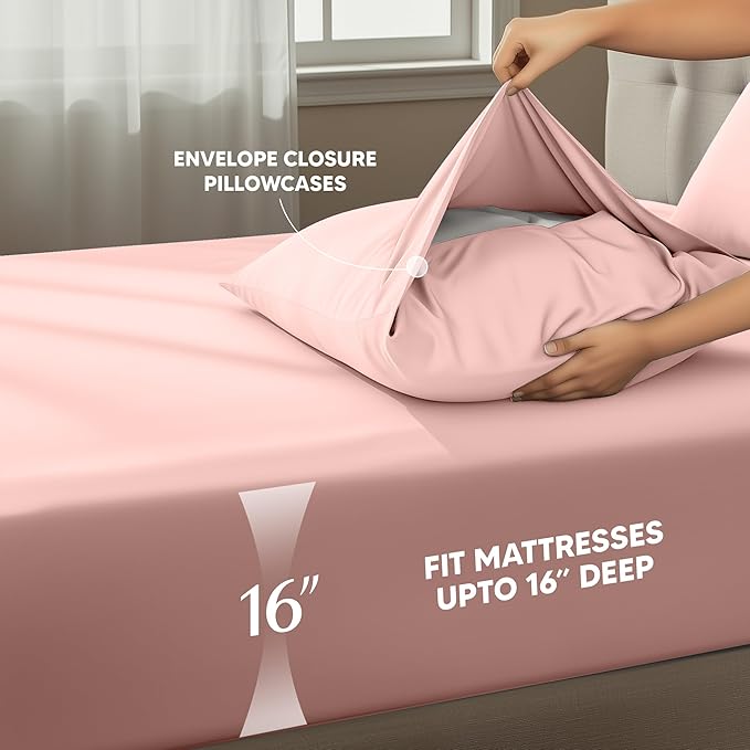 Utopia Bedding King Size Sheet Set – 4 Piece Bed Sheets, Soft and Breathable Microfiber, Includes 1 Fitted Sheet, 1 Flat Sheet and 2 Pillowcases – Oeko Tex (Tea Pink)