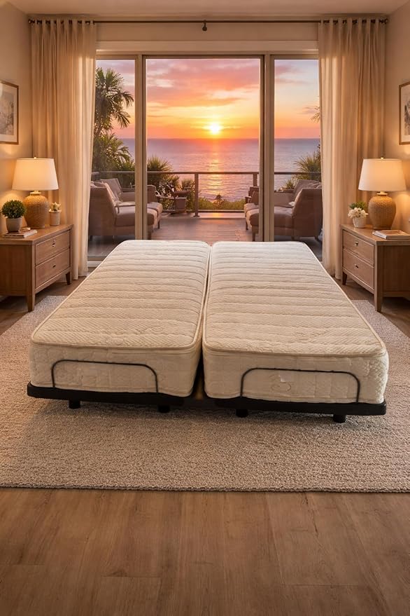 Split Queen Mattresses 100% Natural Dunlop Latex, 10 Inch, Adjustable Firmness, Organic Cotton Cover, 3 Layers