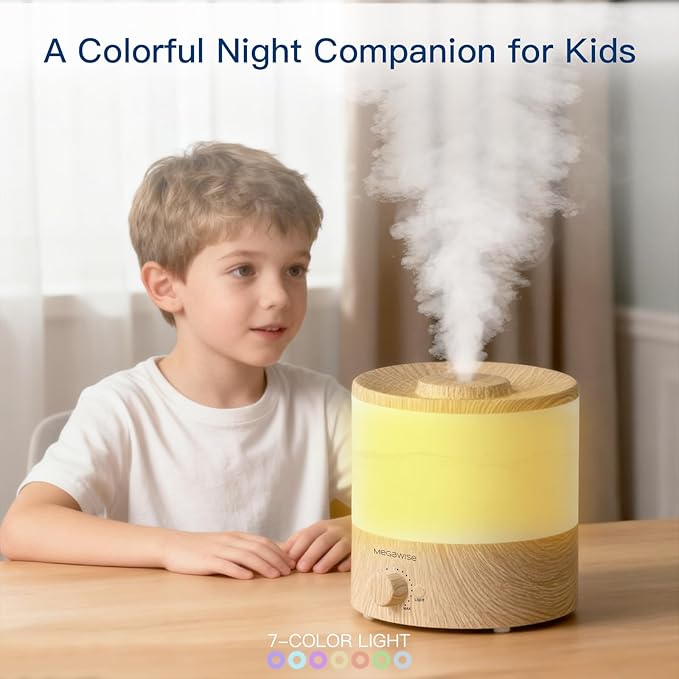 MEGAWISE 2 Pack1.8L Cool Mist Humidifier 2-Pack with 7 Color LED Lights, Adjustable Mist, Quiet Ultrasonic Humidifiers for Bedroom & Home