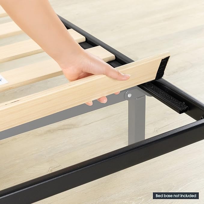 Mellow 1.6 Inch Metal Bunkie Board Mattress Support with Wood Slats for Bed Frames, Box Spring or Bed Slat Replacement, Easy Assembly, King, Black