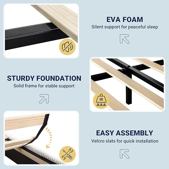 Allewie King Bed Frame, Upholstered Platform Bed, Adjustable Vertical Channel Tufted Headboard, Corduroy Fabric, Modern Low Profile, Wooden Slats, No Box Spring Needed, Easy Assembly, White