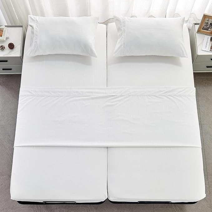 Kingnex Striped Split King Sheets Sets for Adjustable Bed with Deep Pocket Ultra Soft 1800 Brushed Microfiber 5 Pieces Include 2 Twin XL 39x80 Fitted Sheets 1 Flat Sheet 2 King Size Pillowcases White