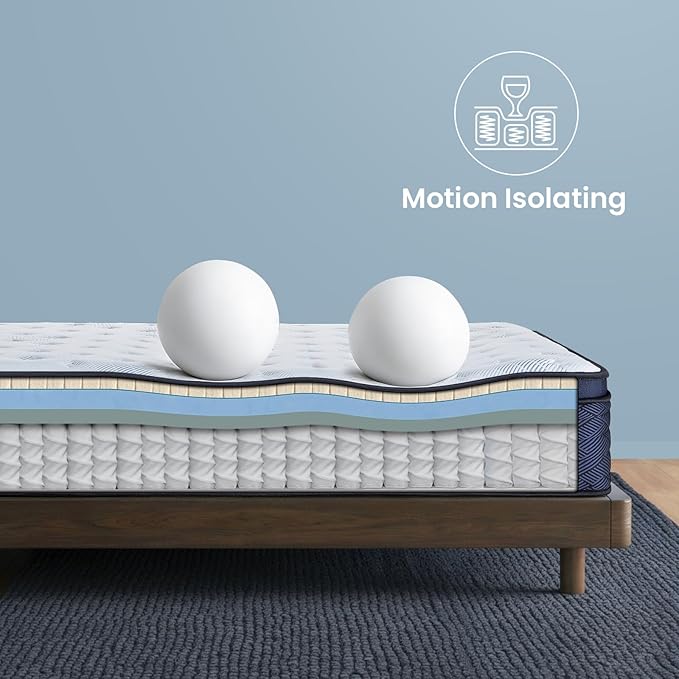 Coolvie 12 Inch Queen Mattress in a Box, Cooling Hybrid Mattress Queen Size with Latex & Memory Foam, Pocket Innerspring for Pressure Relief & Motion Isolation, Medium Firm, 100-Night Trial