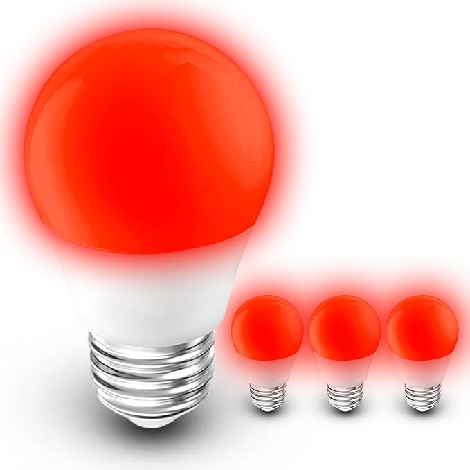 625nm Red Sleep Light Bulbs, 100% Blue Light Blocking, 3W Red LED Light Bulb 25w-40w Equivalent, A15 Red Night Lights for Bedroom Sleep,Baby Nursery,Porch,Holiday Christmas Lighting,Non-Dimmable,4Pack