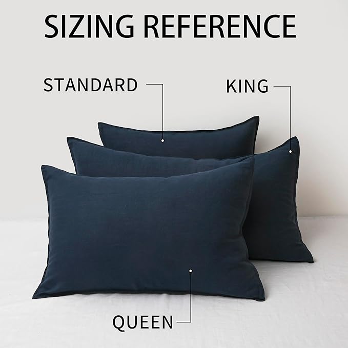 CHUFFED Linen Pillowcases 2 Pack 100% Linen Standard Pillow Cases, Breathable and Cooling Washed Pillowshams with Zipper Closure, 20x30 Inches, Navy Blue