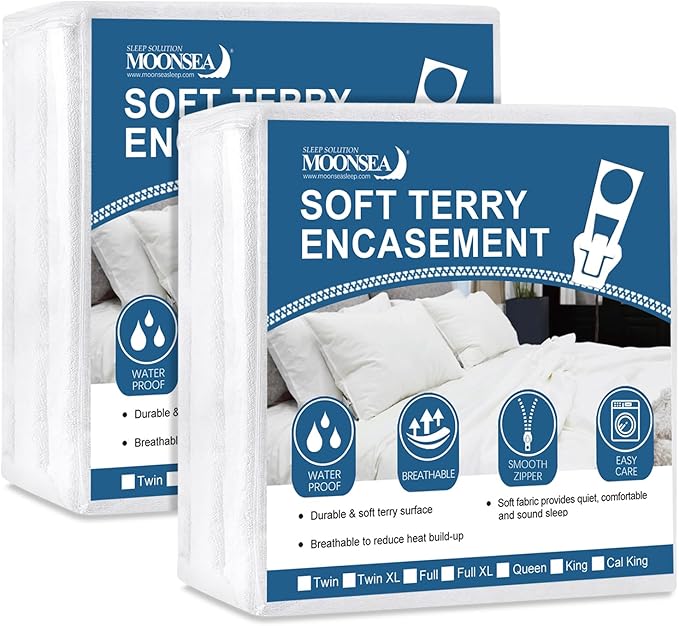 Zippered Mattress Protector 2 Pack with Ultra Soft Terry Surface, 6-Side Waterproof Mattress Encasement, Durable Zipper, Noiseless, for Standard Full Size (11-14 Inch) Mattress 54'' X 75''