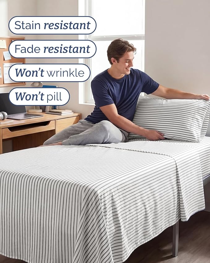 Twin XL 4 Piece Sheet Set - Comfy, Breathable & Cooling - Soft Hotel Luxury Bedding for Women, Men, Kids, Teens & Children - 1 Flat & 1 Fitted Sheet & 2 Pillowcases w/ Deep Pockets - Grey Stripes 2