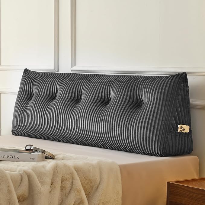 Queen Headboard Pillow, NO ROLL PILLOW, Comfort Triangular Wedge Reading Pillow for Bed&Sofa, Ultra Soft Ergonomic Backrest Cushion for Sitting Up, Reading, Relaxing, Removable Washable Cover, Grey