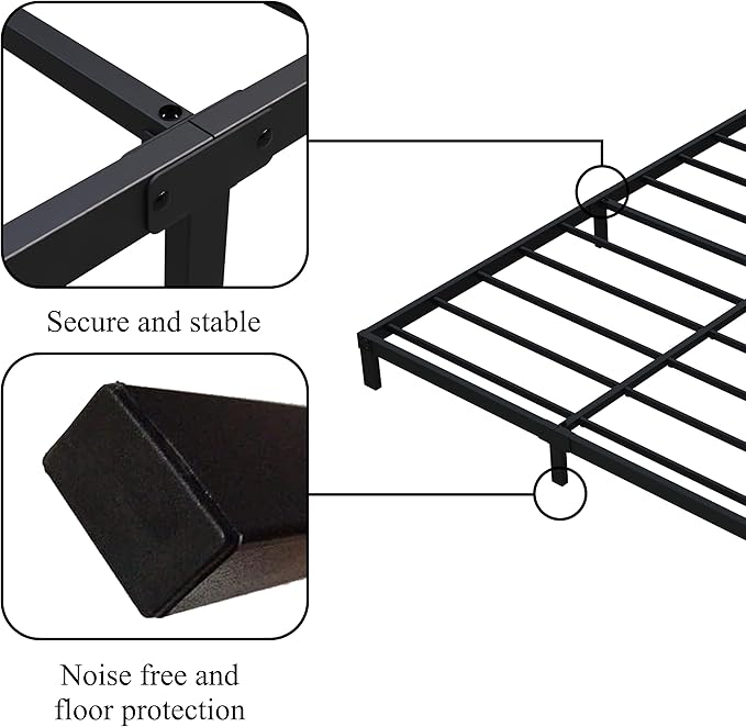 Upcanso 7 Inch Queen Bed Frame No Box Spring Need, Low Profile Metal Platform Bed Frame Queen Size, Heavy Duty Support Bedframes, Easy Assembly