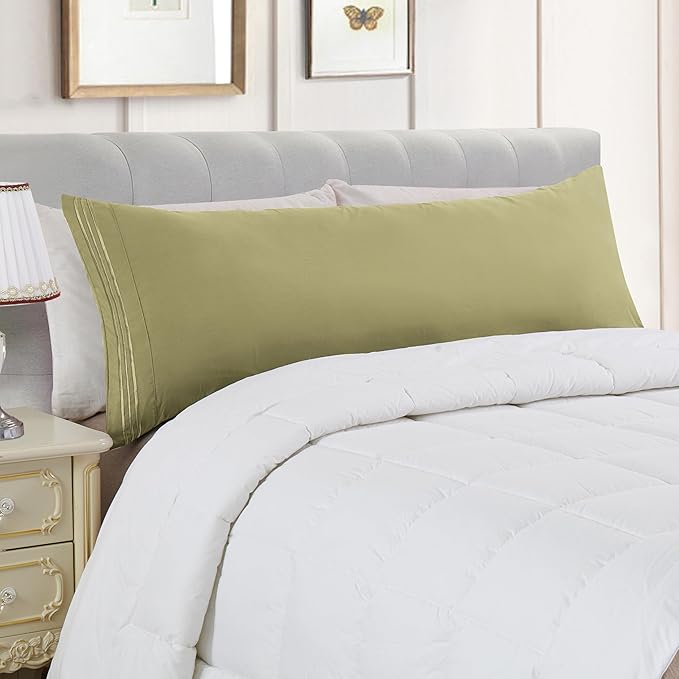 Elegant Comfort Luxury Ultra-Soft 1-Piece Body Pillowcase - 1500 Premium Hotel Quality Microfiber Double Brushed - Wrinkle Resistant, Body Pillowcase Size, Sage/Green