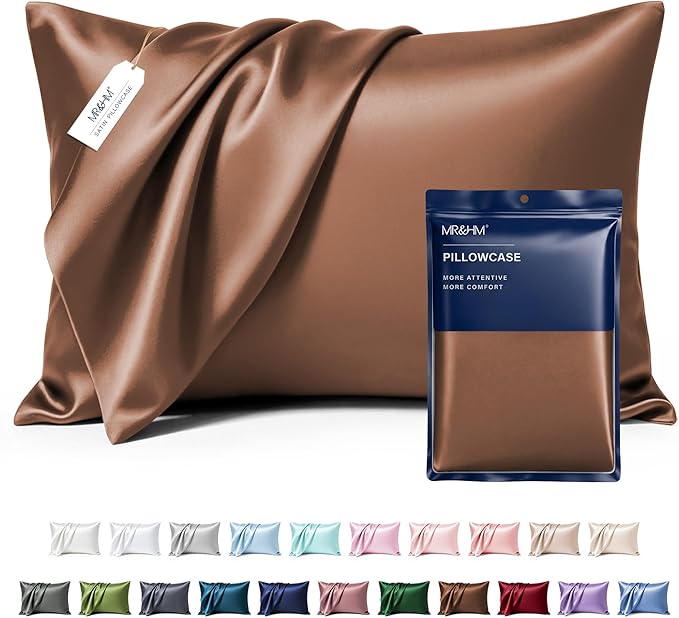 MR&HM Satin Pillowcase for Hair and Skin, Silk Satin Pillowcase 2 Pack, King Size Pillow Cases Set of 2, Silky Pillow Cover with Envelope Closure (20x36, Mocha Mousse)