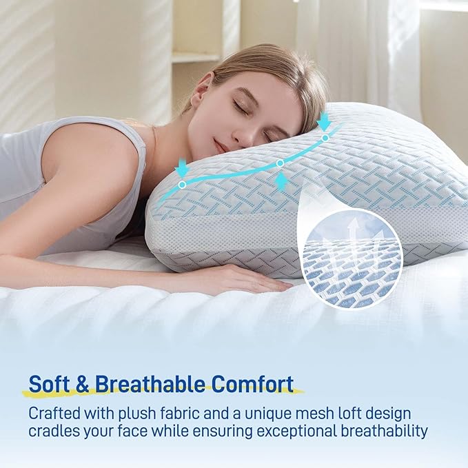 Alkyonos Shredded Memory Foam Cooling Soft Pillows King Size Set of 2, Adjustable Hypoallergenic Hotel Quality Pillow for Back, Side and Stomach Sleeper, Bamboo Viscose Cover, Oeko-TEX Certified