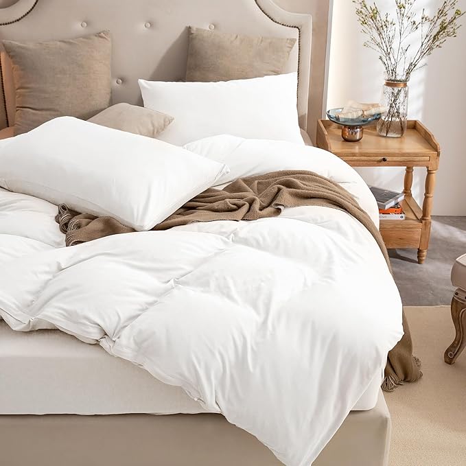 PURE ERA Jersey Knit Duvet Cover Set 100% T-Shirt Cotton Super Soft Comfy 3pc Bedding Set with Zipper Closure (Solid Bright White, Oversized King)