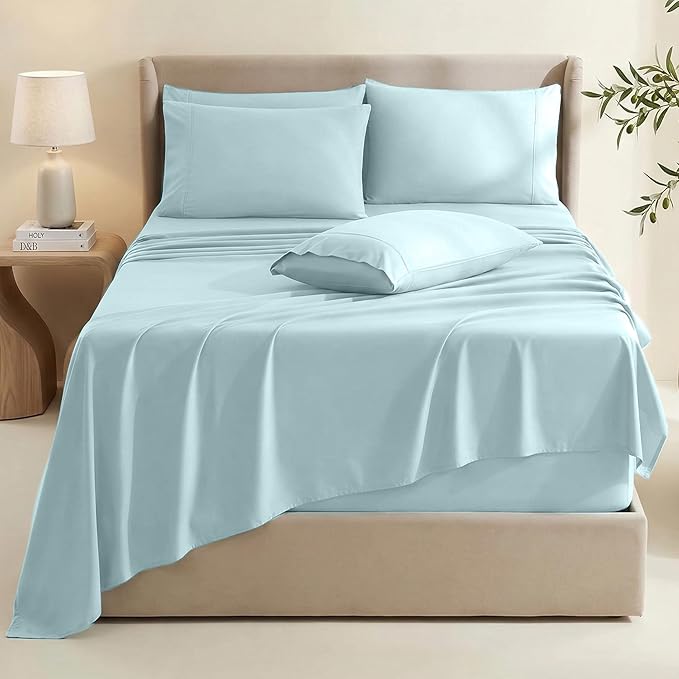 Hearth & Harbor Extra Deep Pocket Sheets - Fits Mattress 18-24 Inches Deep - Extra Deep Pocket California King Size - 6 Piece Cal King Sheets - Cal King, Aqua Blue