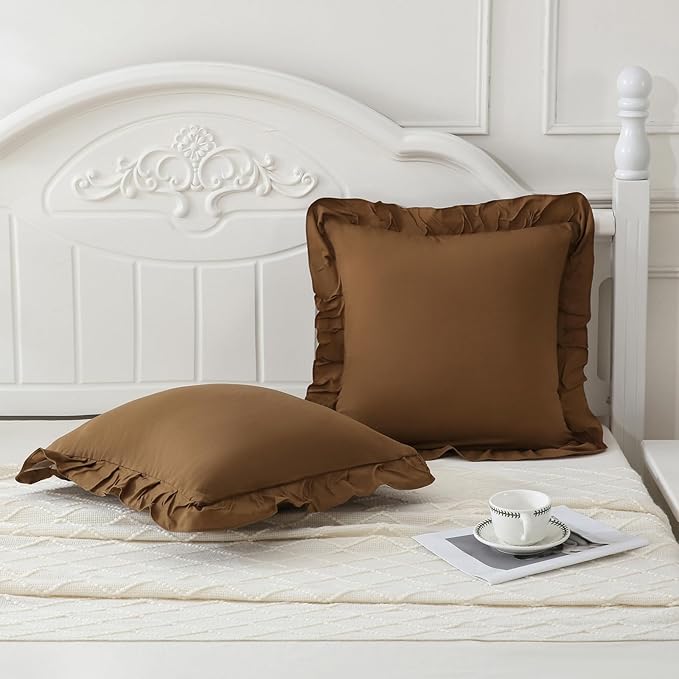 Merryword Brown Pillowcases 18x18 Cute Throw Pillow Covers Pack of 2 Ruffle Pillowcase Cushion for Couch Sofa Bedroom
