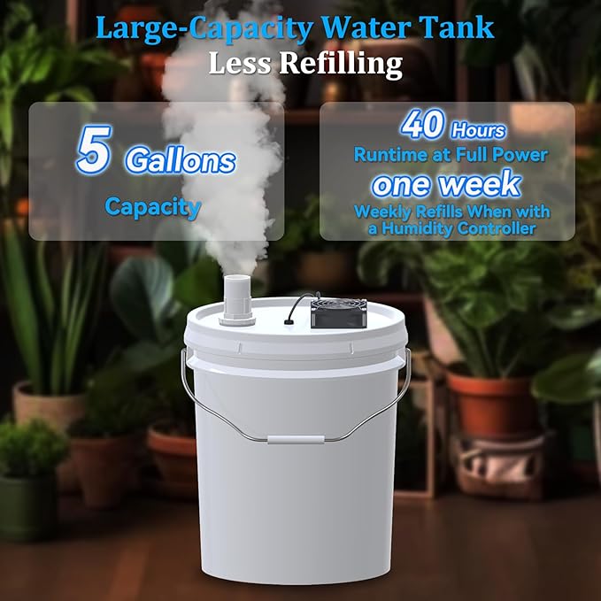 19L Large Capacity DIY Humidifier Kit - for Plants, Mushrooms, Grow Tents, Terrarium | Turns a 5 Gallon Bucket into Cool Mist Humidifier, Extendable Hose, High Output, Long Runtime (2 Foggers Kit)