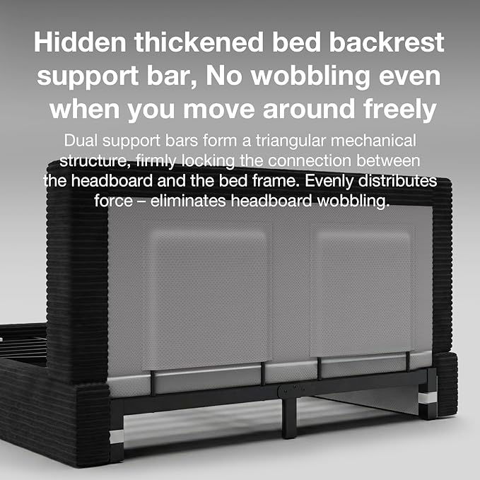 Novilla Queen Size Bed Frame, Plush CloudSoft Bed, Corduroy Upholstered Platform Bed Frame with Headboard, Easy Assembly, No Box Spring Needed, Modern Soft Bed Frame, Black