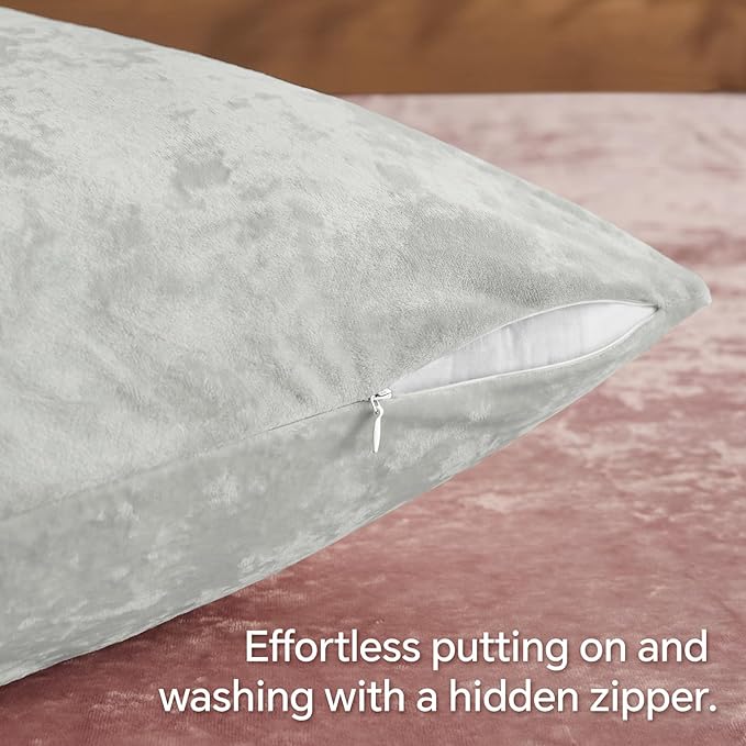 BEDELITE Velvet Body Pillow Cover with Zipper, Soft and Plush 20x54 Long Pillow Case, Velvety Smooth and Cozy Body Pillow Pillowcase for Bedroom and Couch, for All Seasons(Light Grey)