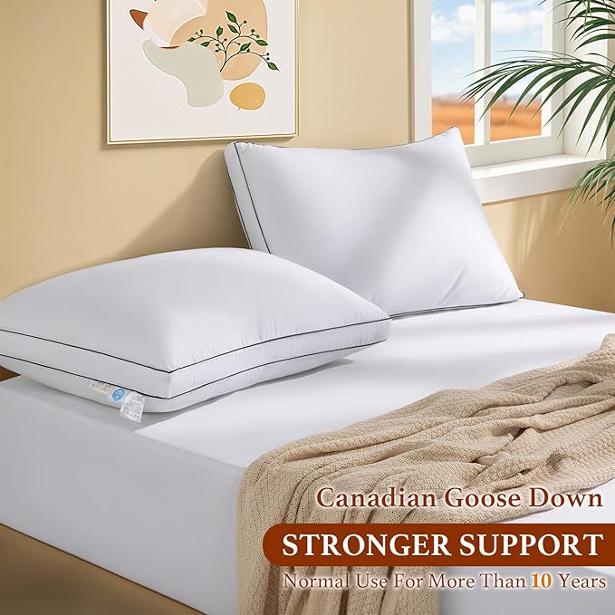 Premium Canadian Goose Down Pillow Queen Size Set of 1 Pack, 900+ Fill Power, 100% Cotton Shell, Luxury Hotel Quality Bed Feather Pillow for Side Back Stomach Sleepers(White,20" x 30")