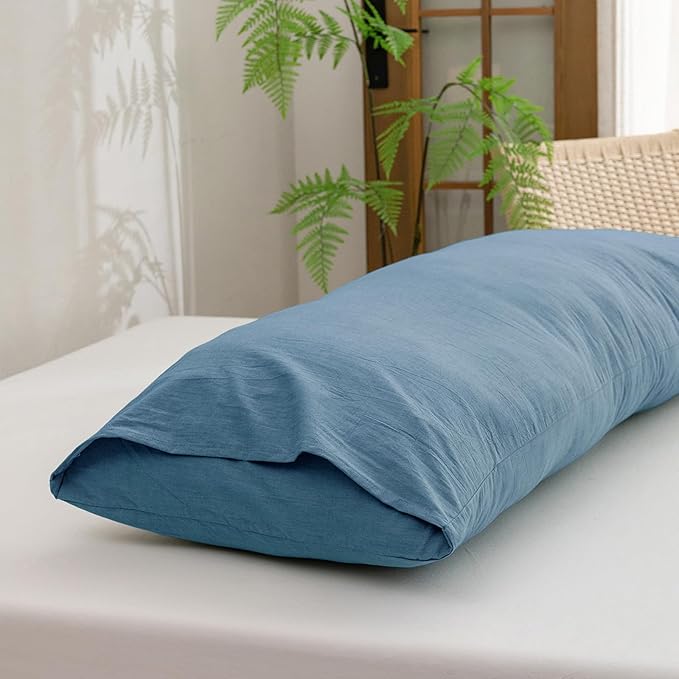 BESTOUCH 100% Washed Cotton Pillowcase for Hair and Skin Linen Feel Soft Comfortable Breathable 1 Pcs Pillow Case with Envelope Closure Solid Dark Blue Body 20x54 Inches