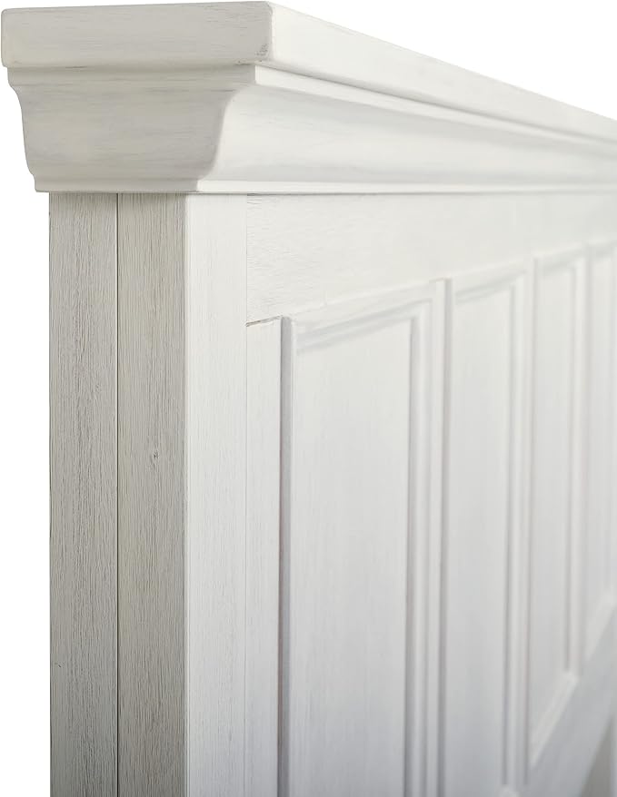 OSP Home Furnishings Farmhouse Basics Queen Headboard Only, Rustic White Finish