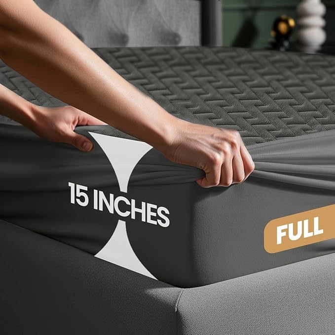 Utopia Bedding Waterproof Mattress Protector Full Size (Gray), Premium 3D Air Soft Fabric Mattress Cover, Fits 15 Inches Deep, Breathable, Fitted Style with Stretchable Pockets