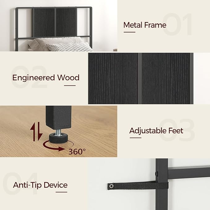 MAHANCRIS Twin Size Headboard Only, Metal Headboard with Adapters, Minimalist Industrial Style for Twin Size Beds, Black