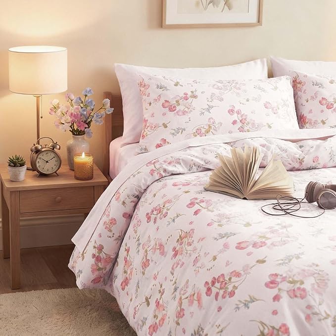 Nayoroom Pink Floral Duvet Cover Queen Size Spring Botanical Blooms Flower Cottagecore Duvet Cover 3 Pieces Soft Lightweight Microfiber Aesthetic Bedding Set Gift for Women Men