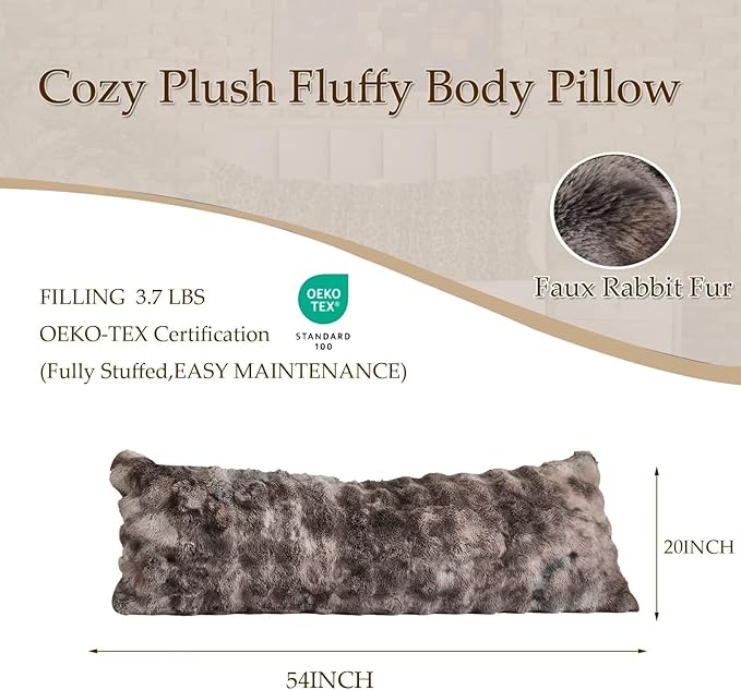 Luxury Shaggy Faux Fur Body Pillow,Fluffy Bed Pillow with Zipper Closure,Soft Decorative Plush Full Long Pillows,Fuzzy Hug Pillow for Living Room Side Sleeper & Pregnancy 20"x54" Tie-dye Gray